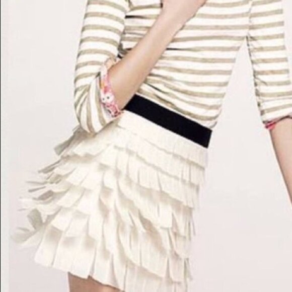 J. Crew Collection Cream Black Silk Ribbon Loop Flap Mini Skirt 2 - Picture 1 of 7